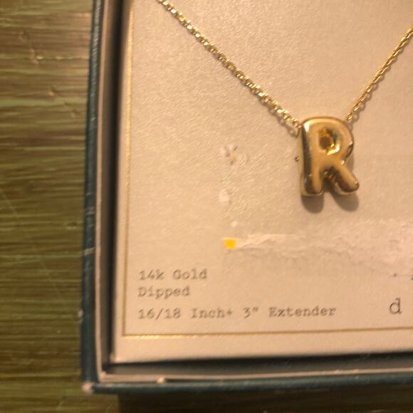 A New Day NWT 14k Gold Dipped Bubble "R" Necklace 16/18" w/3" Extender - Picture 2 of 3